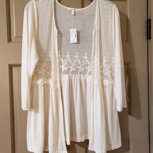 Maurices Cream Lace Cardigan, Size Large
